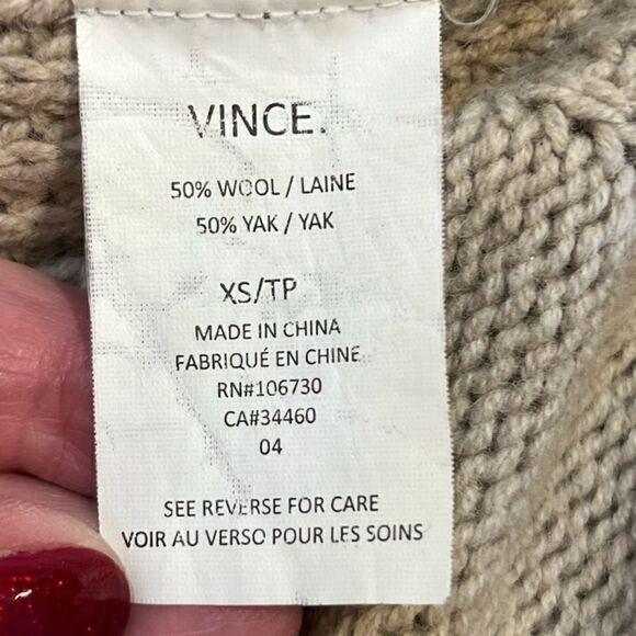 VINCE V-Neck Yak/Wool Blend Sweater Cream/Light Brown  Oatmeal Women's Size XS - Picture 4 of 5